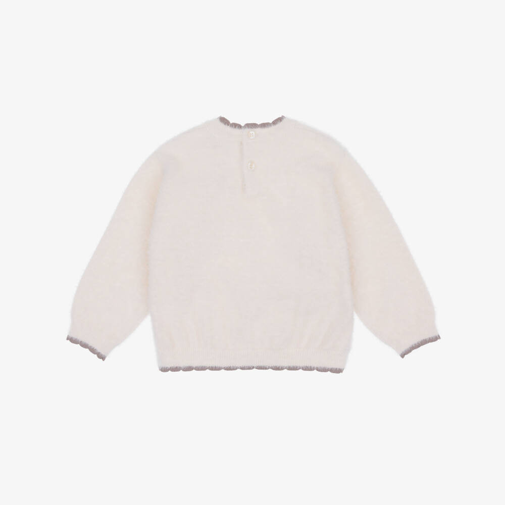 Mayoral-Girls Ivory Fluffy Knit Bear Sweater | Childrensalon