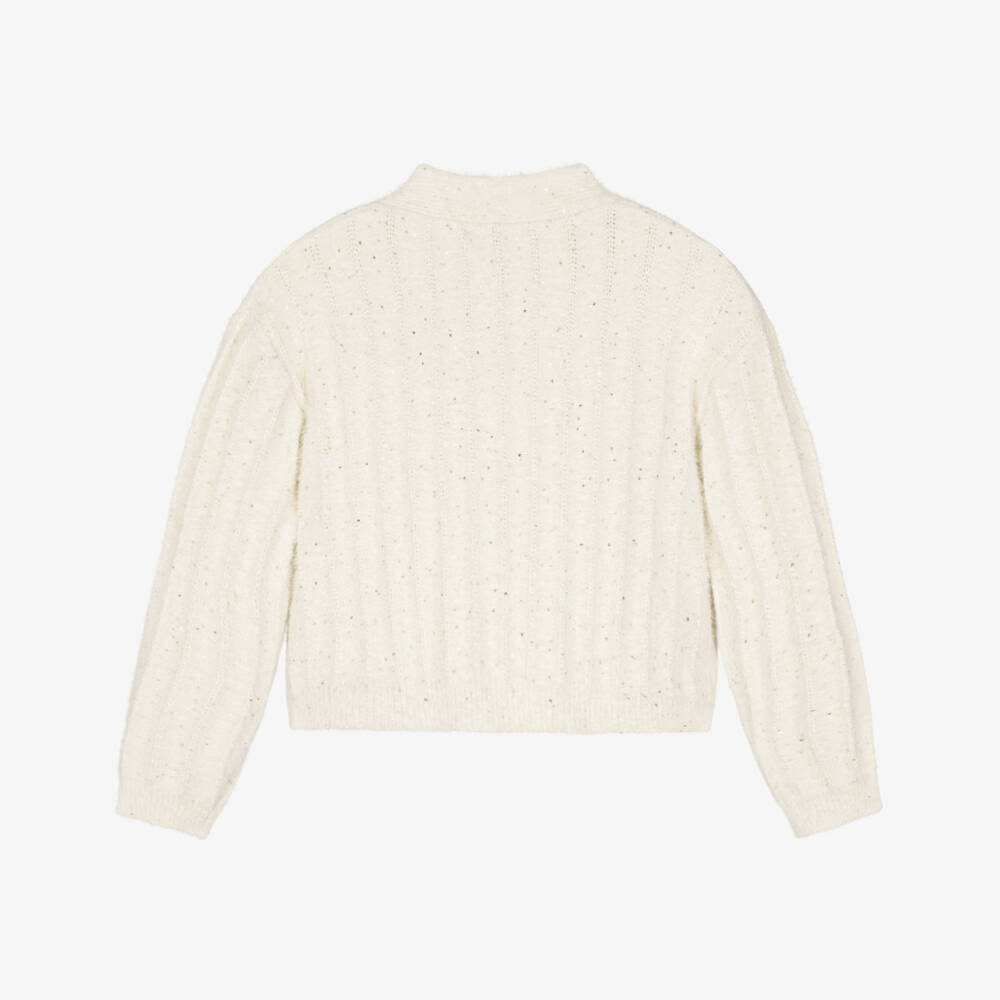 Mayoral-Girls Ivory Fluffy Knit Sparkly Cardigan | Childrensalon