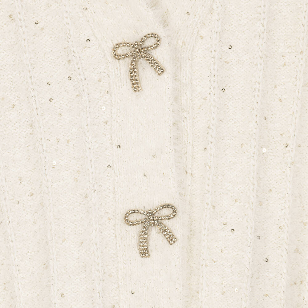 Mayoral-Girls Ivory Fluffy Knit Sparkly Cardigan | Childrensalon