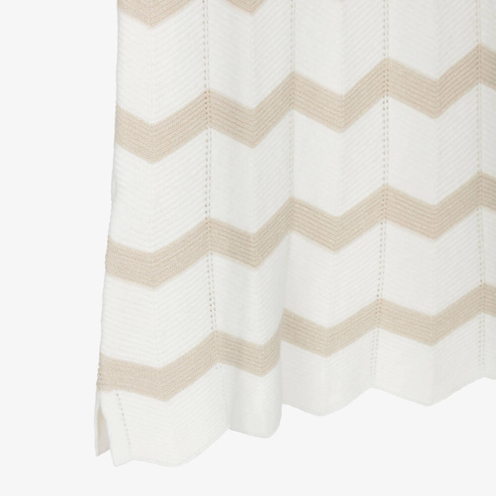 Mayoral-Girls Ivory & Glittery Beige Chevron Knit Dress | Childrensalon