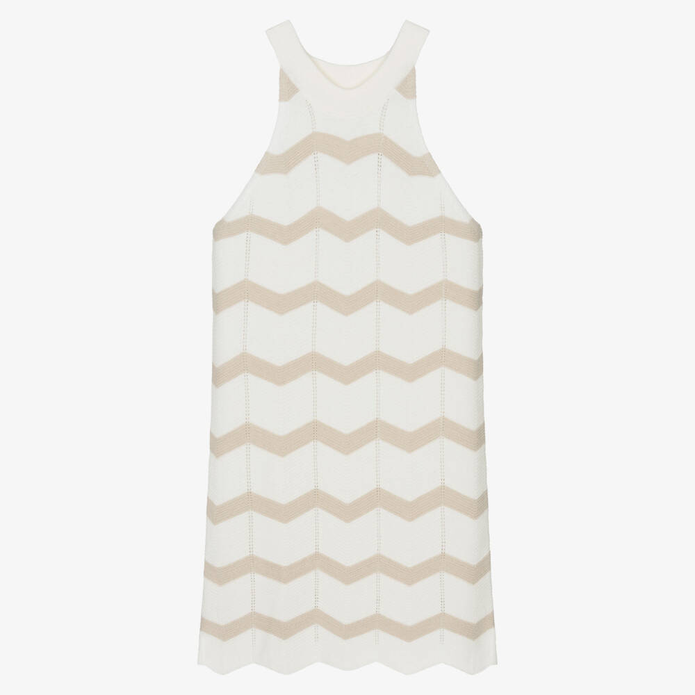 Mayoral-Girls Ivory & Glittery Beige Chevron Knit Dress | Childrensalon