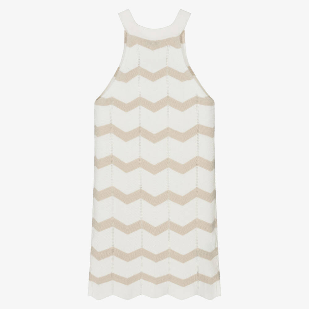 Mayoral-Girls Ivory & Glittery Beige Chevron Knit Dress | Childrensalon