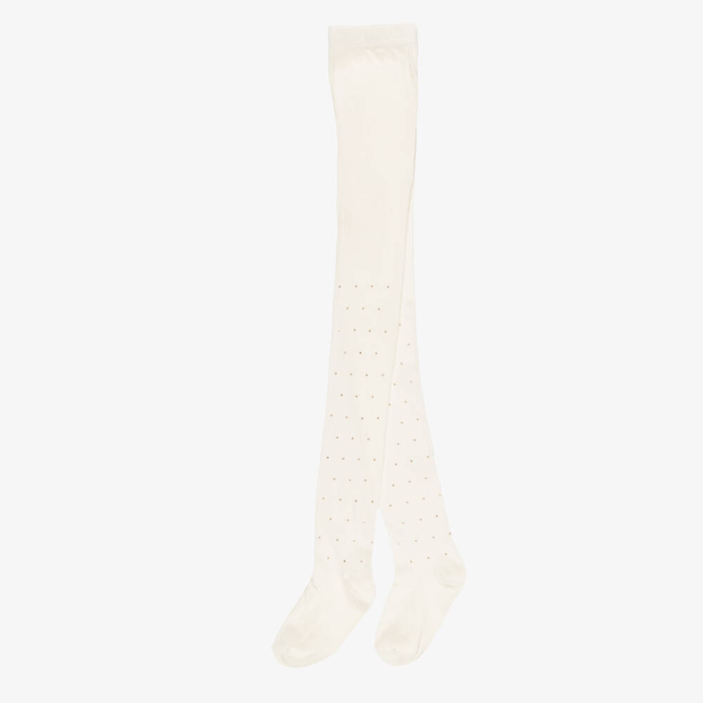 Mayoral-Girls Ivory Gold Studded Tights | Childrensalon