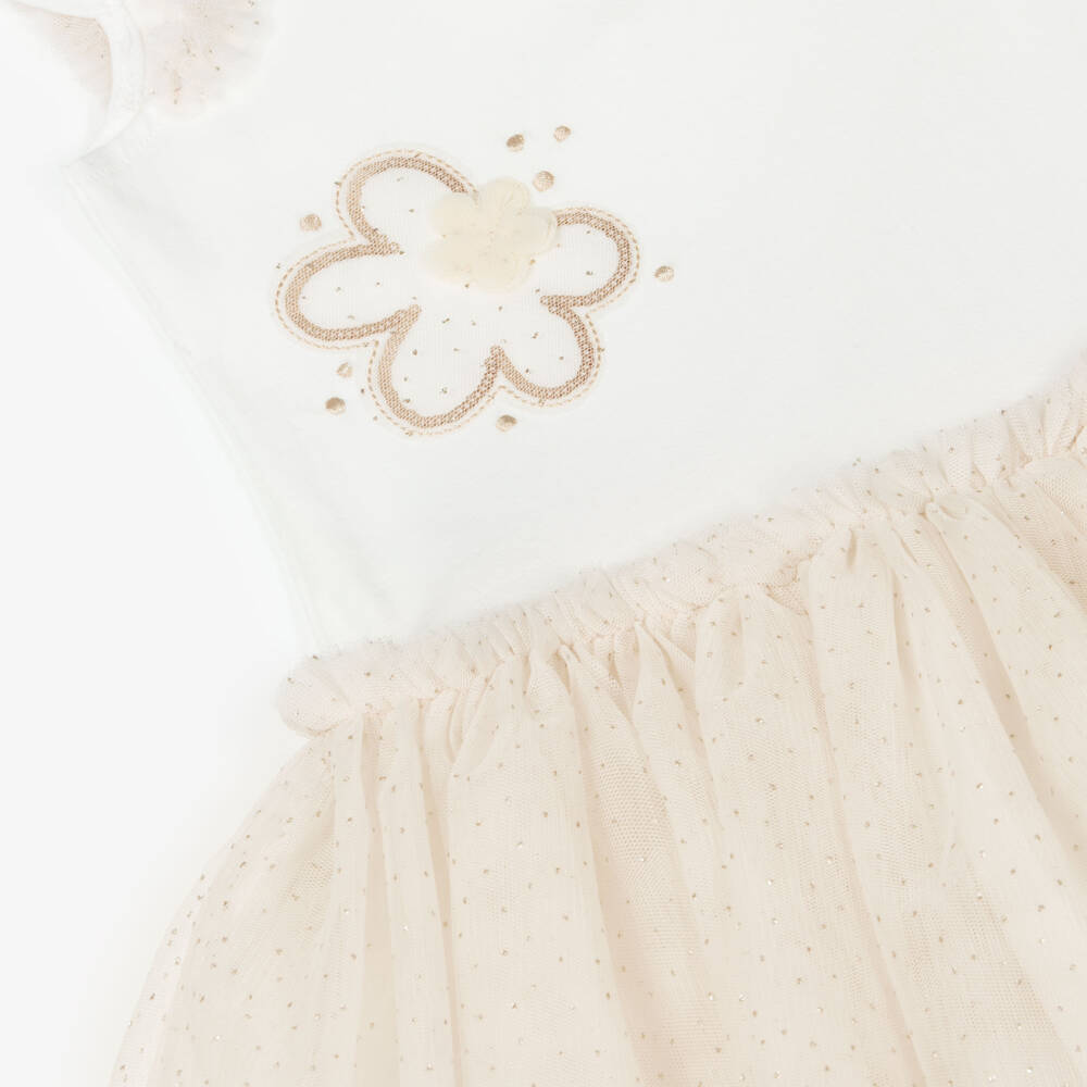 Mayoral-Girls Ivory & Gold Tulle Dress | Childrensalon
