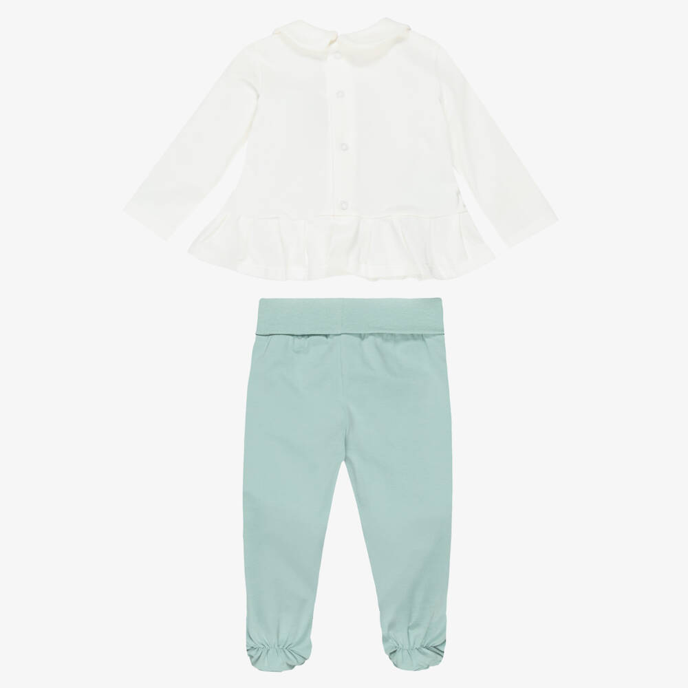 Mayoral Для новорожденных-Girls Ivory & Green Cotton 2 Piece Babygrow | Childrensalon
