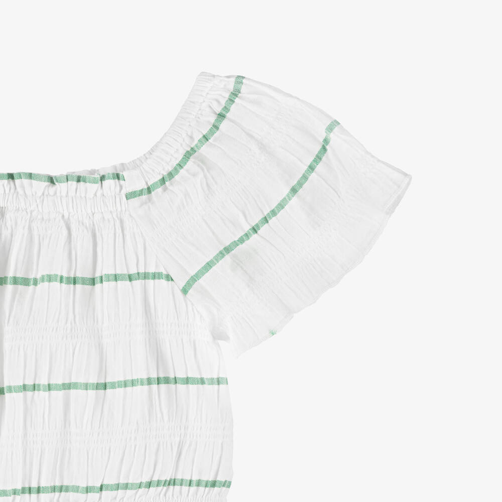 Mayoral-Girls Ivory & Green Striped Cotton Trouser Set | Childrensalon