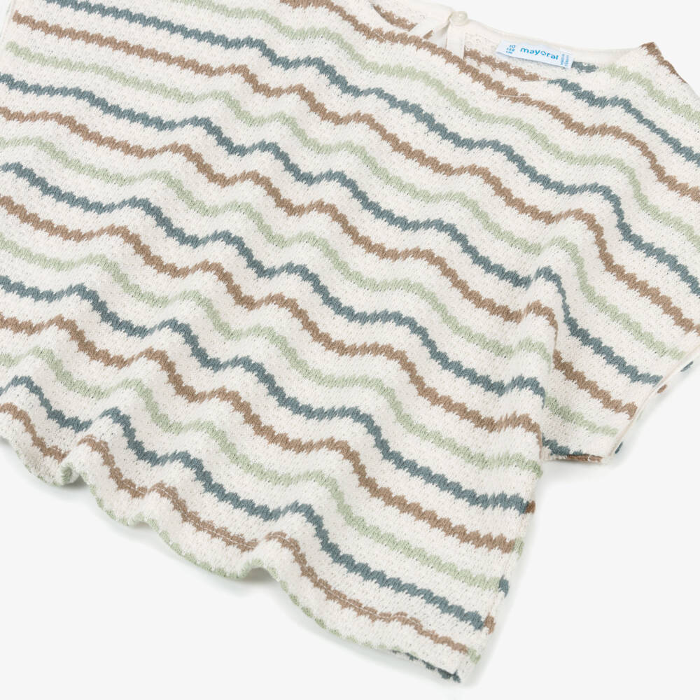 Mayoral-Girls Ivory & Green Striped Crochet Top | Childrensalon