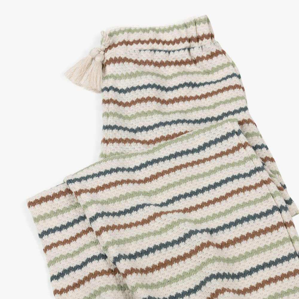 Mayoral-Girls Ivory & Green Striped Crochet Trousers | Childrensalon