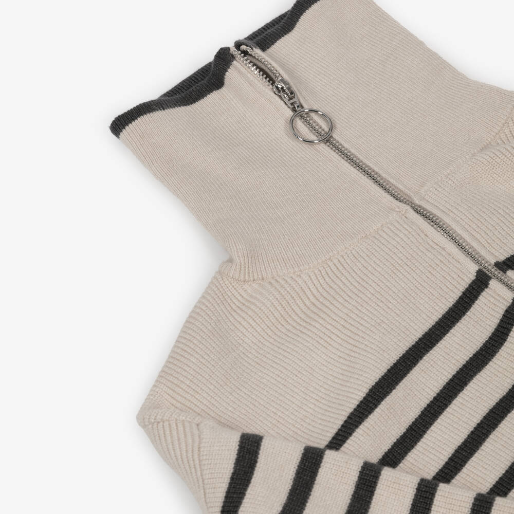 Mayoral-طقم بنطلون محبوك مقلم لون عاجي ورمادي للبنات | Childrensalon