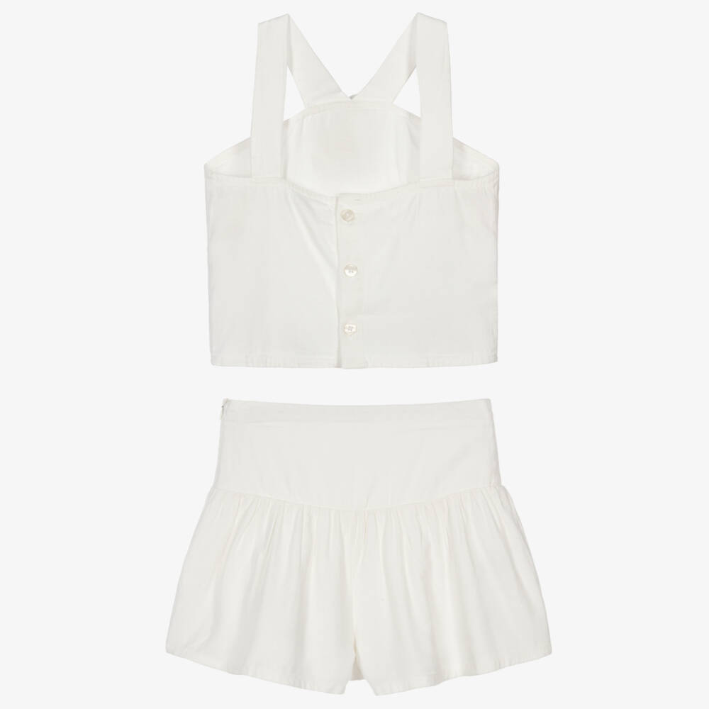 Mayoral-Girls Ivory Halterneck Top & Shorts Set with Appliqué Flower | Childrensalon