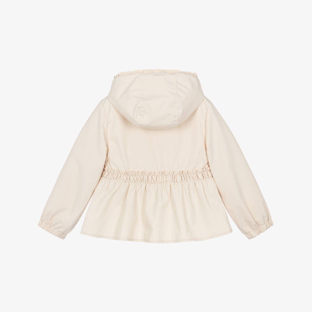 Mayoral-Girls Ivory Hooded Jacket with Ruffles | Childrensalon