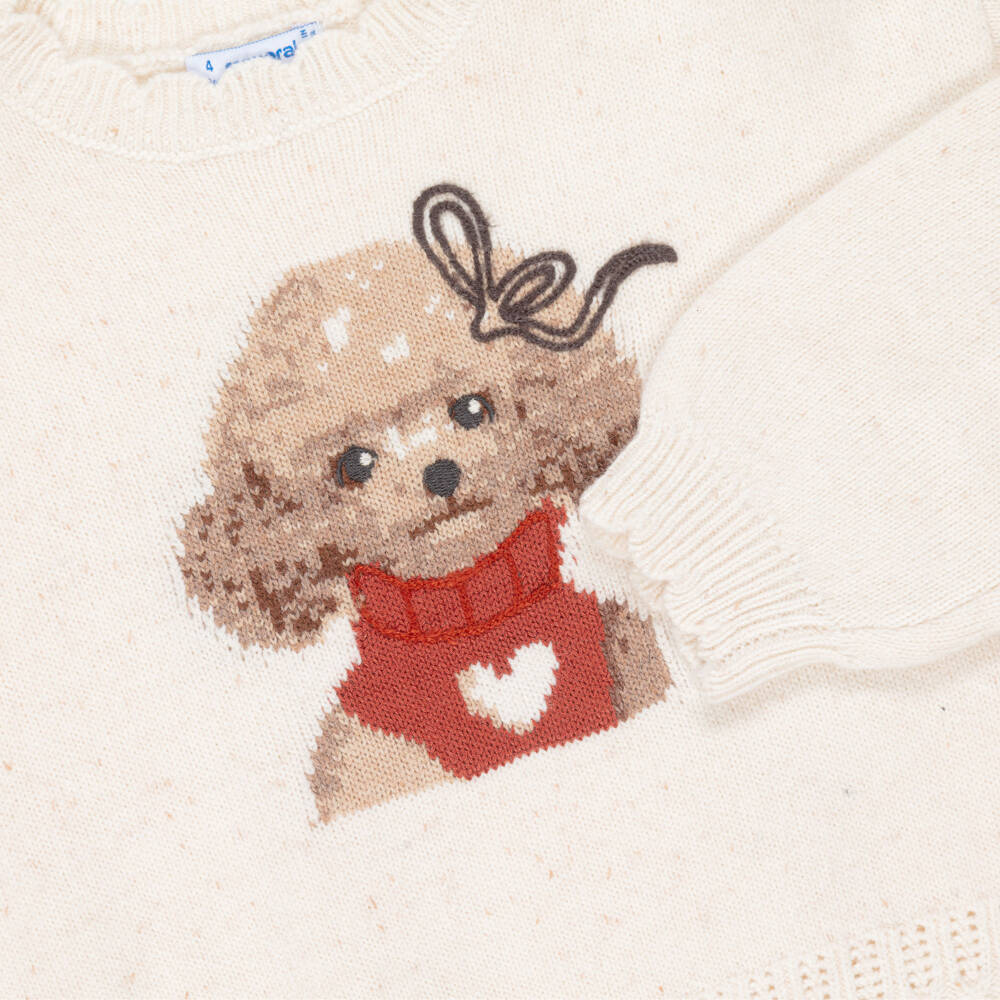 Mayoral-Girls Ivory Intarsia Knit Puppy Sweater | Childrensalon