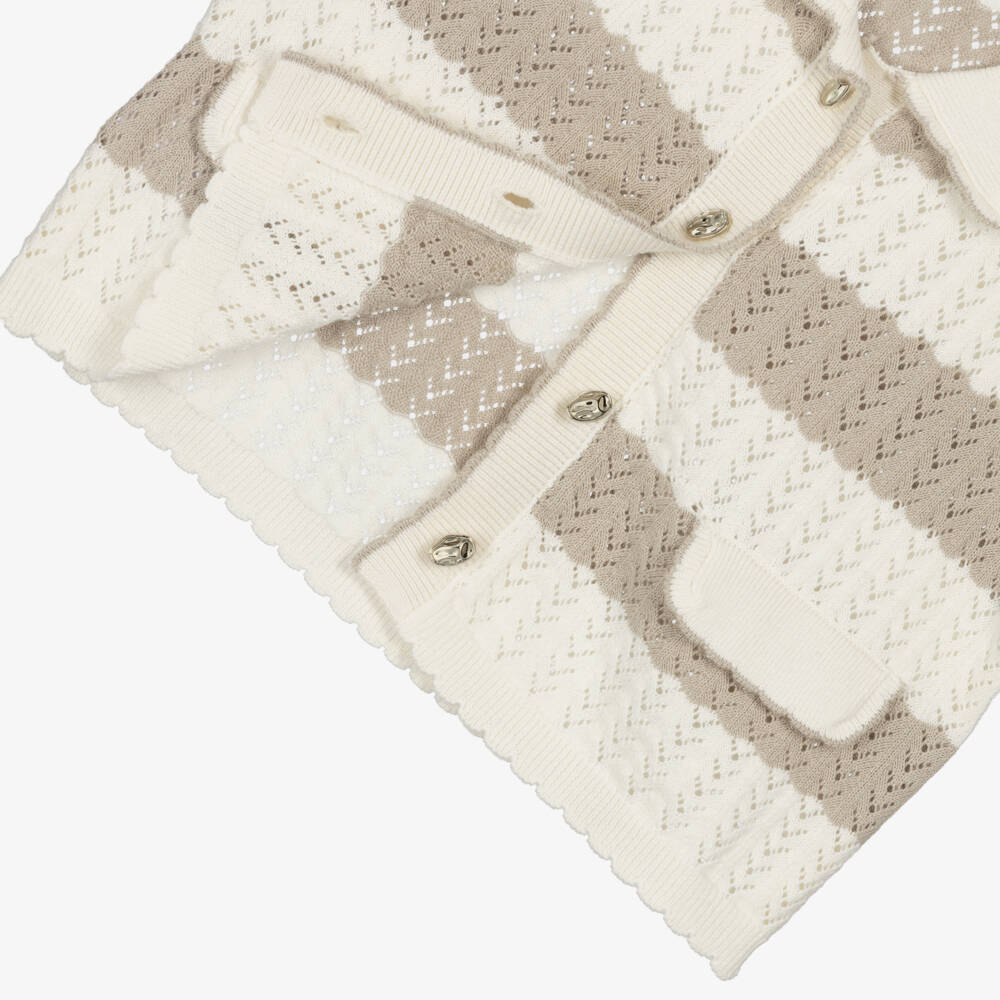 Mayoral-Girls Ivory & Ivory Striped Lacy Knit Trouser Set | Childrensalon