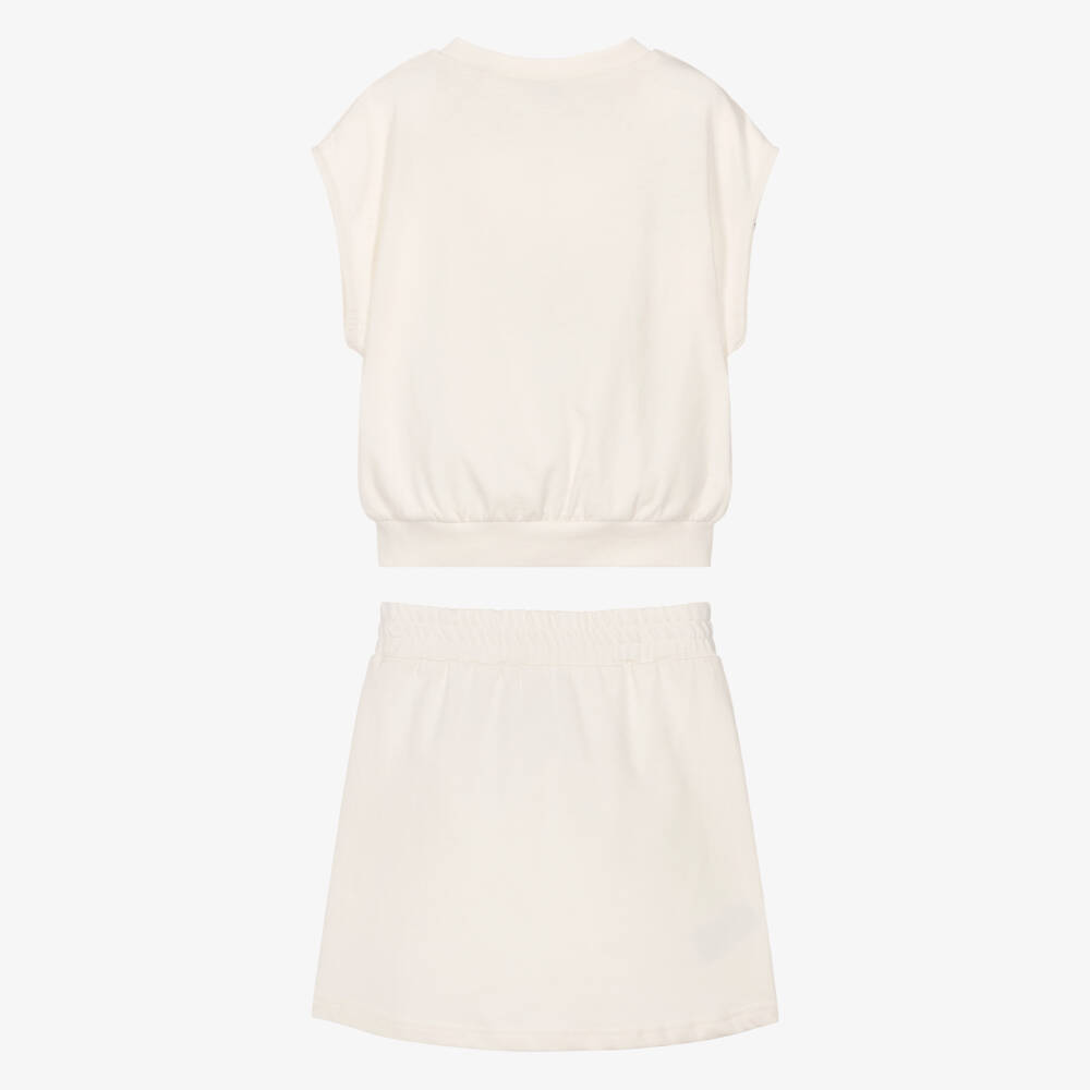 Mayoral-Girls Ivory Jersey Skirt Set with Leopard Print Trims | Childrensalon