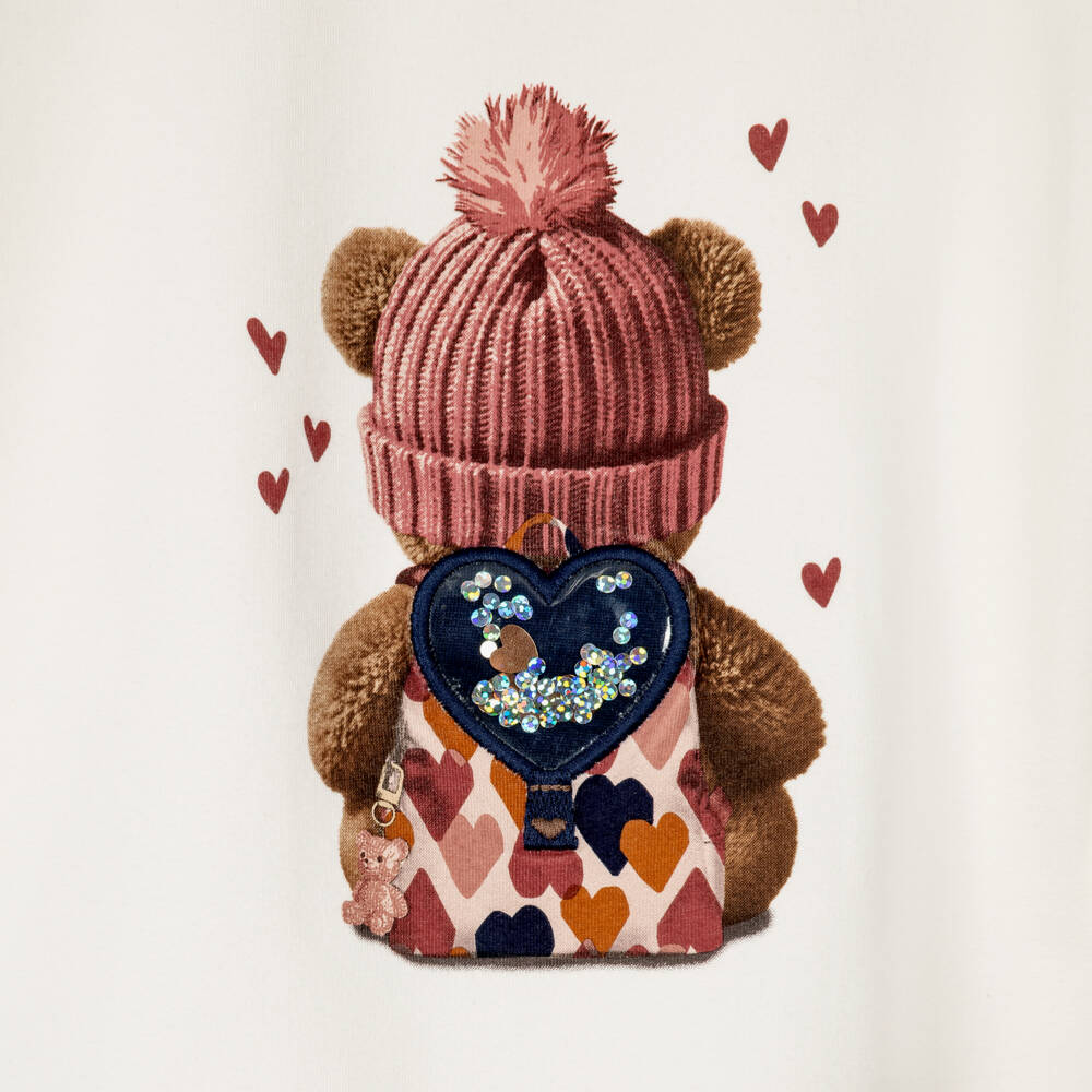Mayoral-Girls Ivory Jersey Top with a Bear Print | Childrensalon