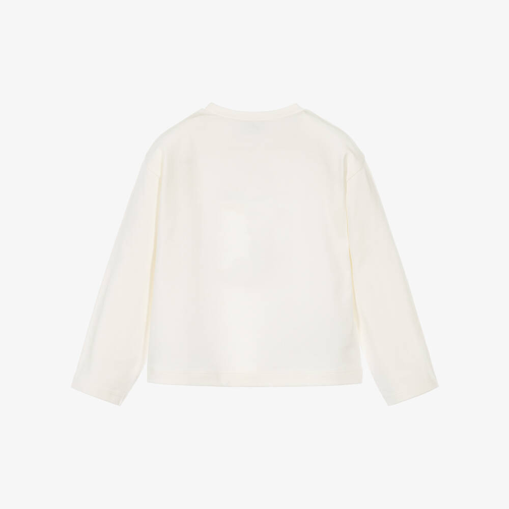 Mayoral-Girls Ivory Jersey Top with a Bear Print | Childrensalon