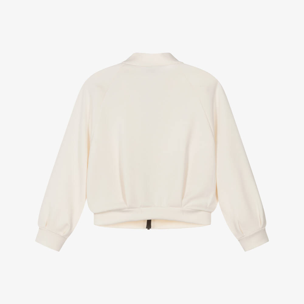 Mayoral-Girls Ivory Jersey Zip-Up Top with Grey Trims | Childrensalon