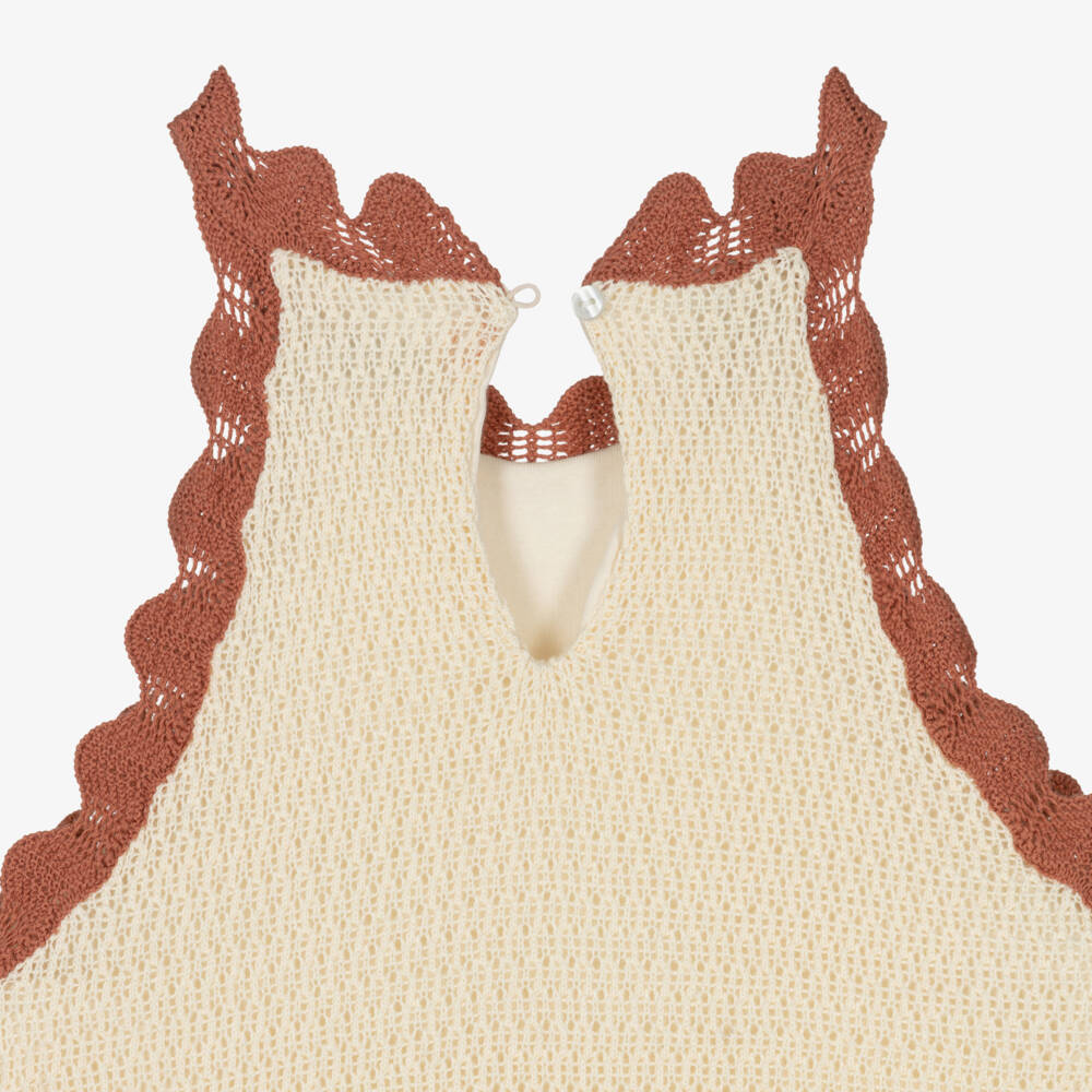 Mayoral-Girls Ivory Knitted Cotton Flower Dress | Childrensalon