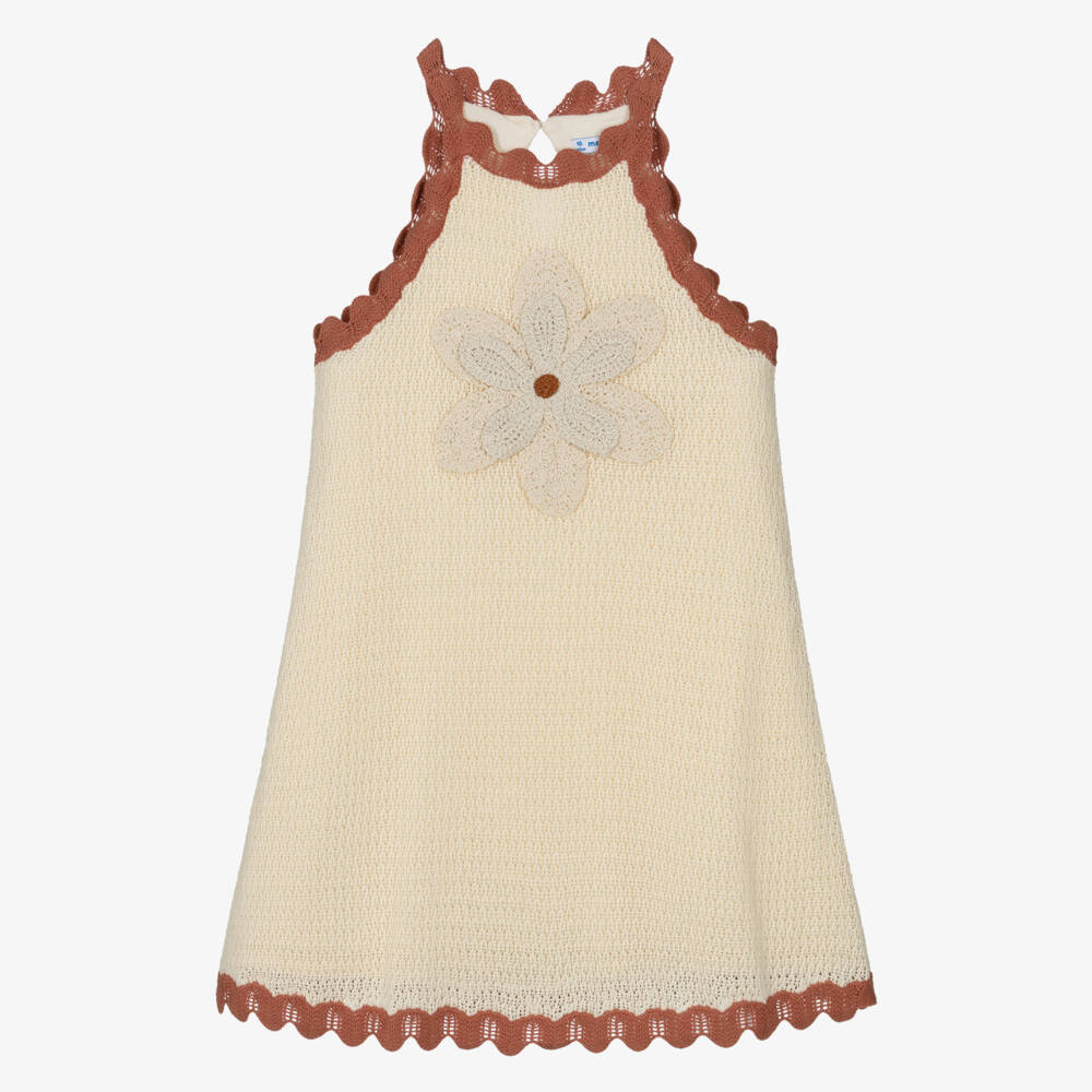 Mayoral-Girls Ivory Knitted Cotton Flower Dress | Childrensalon