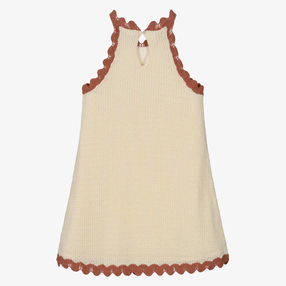 Mayoral-Girls Ivory Knitted Cotton Flower Dress | Childrensalon