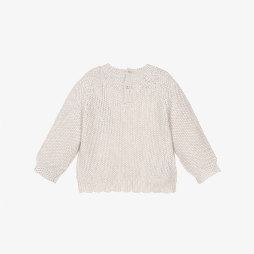 Mayoral-Girls Ivory Knitted Flower Jumper with Glitter Shimmer | Childrensalon