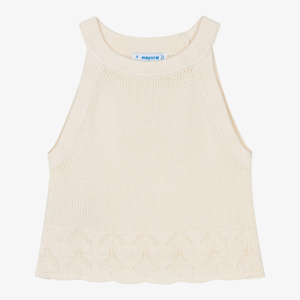 Mayoral-Girls Ivory Knitted Halter Neck Top | Childrensalon
