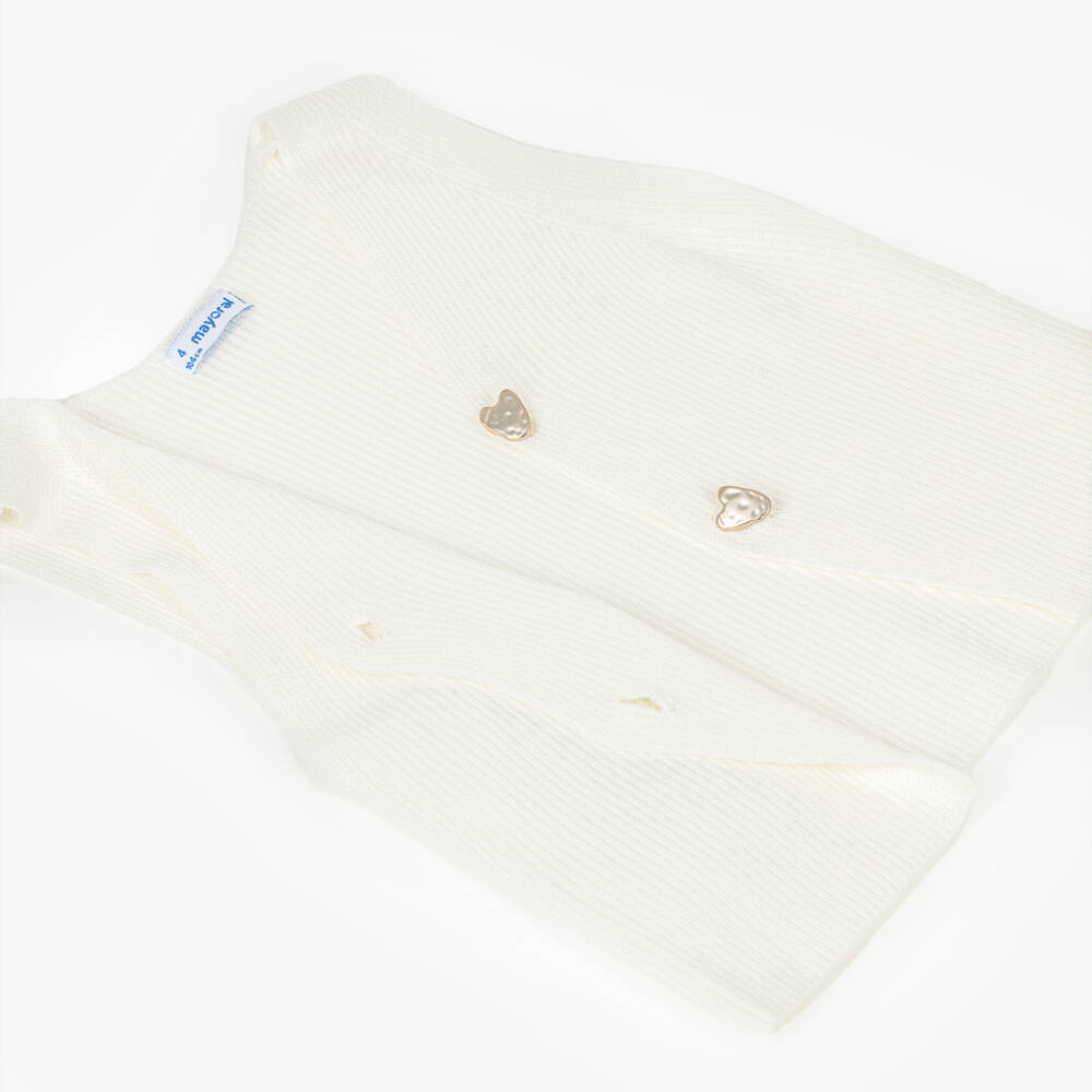 Mayoral-Girls Ivory Knitted Sleeveless Cardigan | Childrensalon
