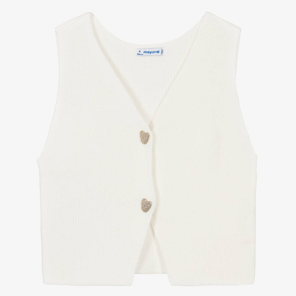 Mayoral-Girls Ivory Knitted Sleeveless Cardigan | Childrensalon