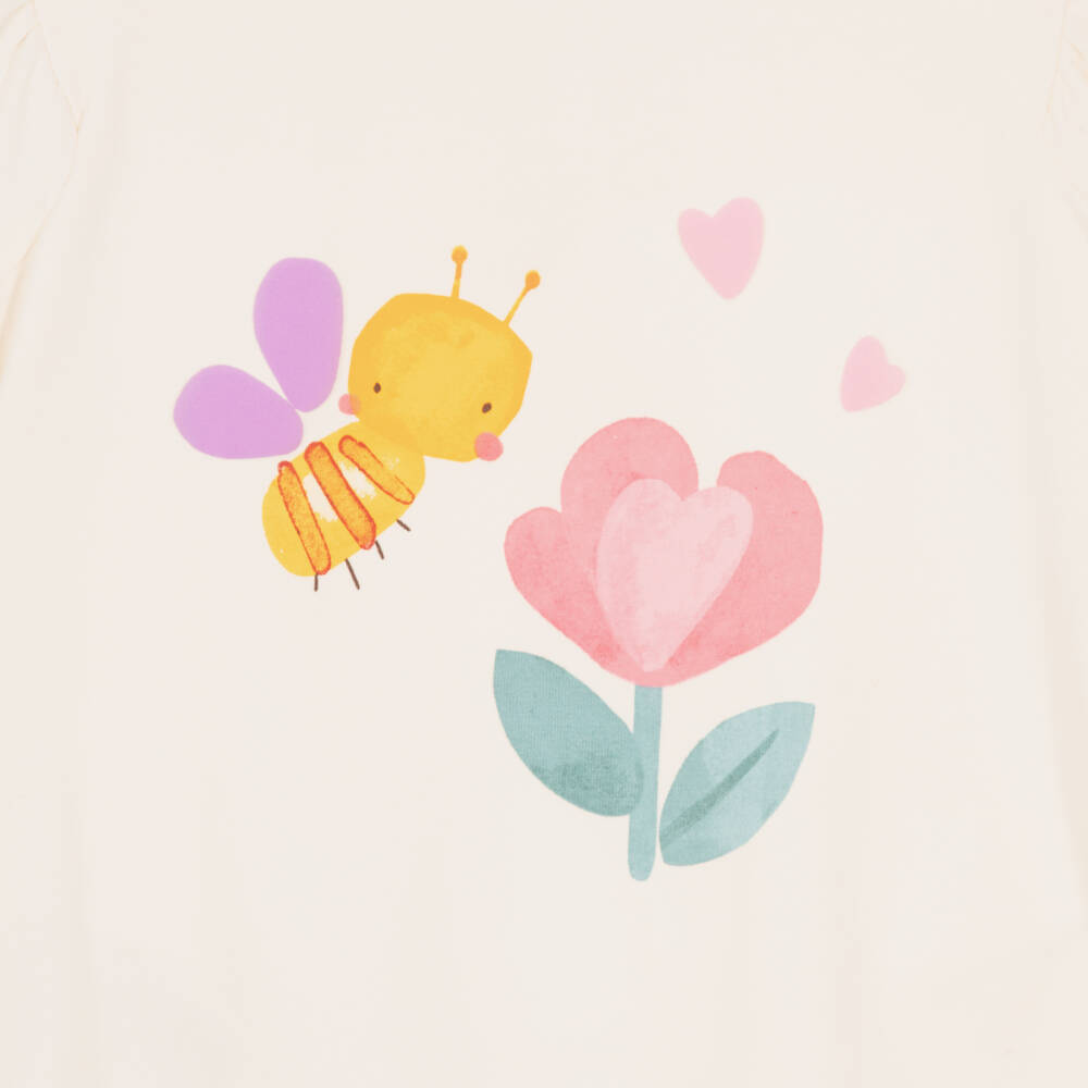 Mayoral-Girls Ivory & Lilac Cotton Jersey Bee Motif Leggings Set | Childrensalon