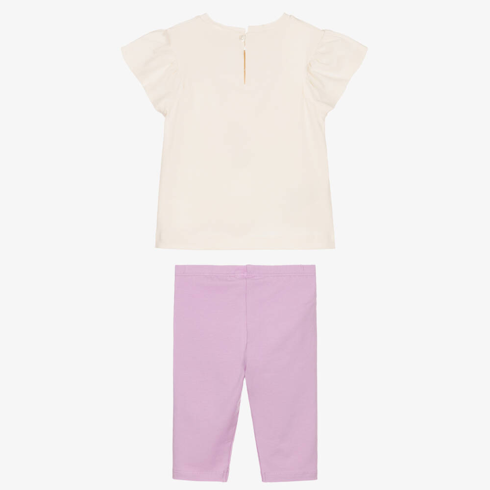 Mayoral-Girls Ivory & Lilac Cotton Jersey Bee Motif Leggings Set | Childrensalon