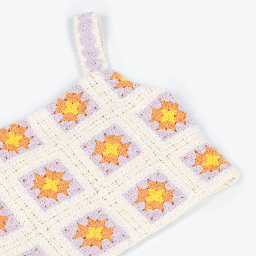 Mayoral-توب كروشيه بدون أكمام لون عاجي وبنفسجي للبنات | Childrensalon