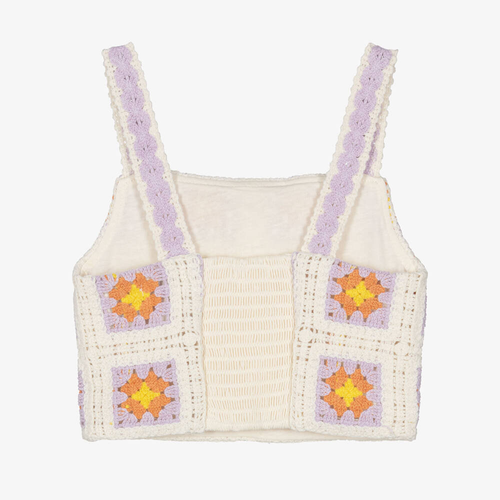Mayoral-توب كروشيه بدون أكمام لون عاجي وبنفسجي للبنات | Childrensalon