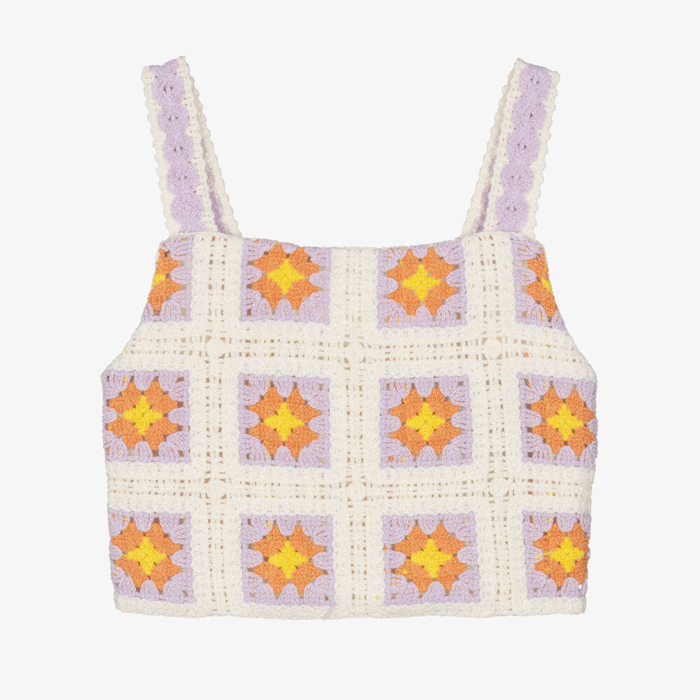 Mayoral-توب كروشيه بدون أكمام لون عاجي وبنفسجي للبنات | Childrensalon