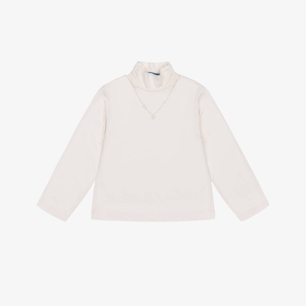 Mayoral-Girls Ivory Long Sleeved Top with Necklace Motif | Childrensalon