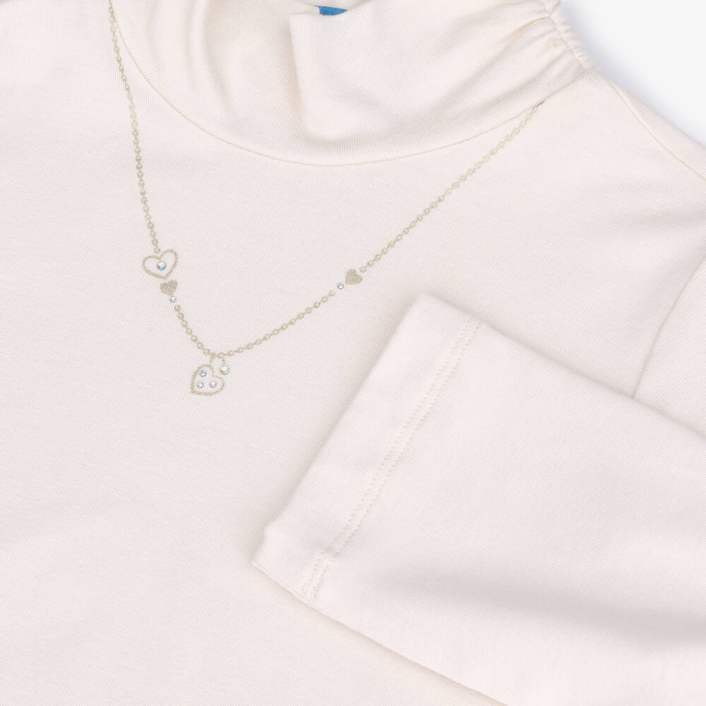 Mayoral-Girls Ivory Long Sleeved Top with Necklace Motif | Childrensalon