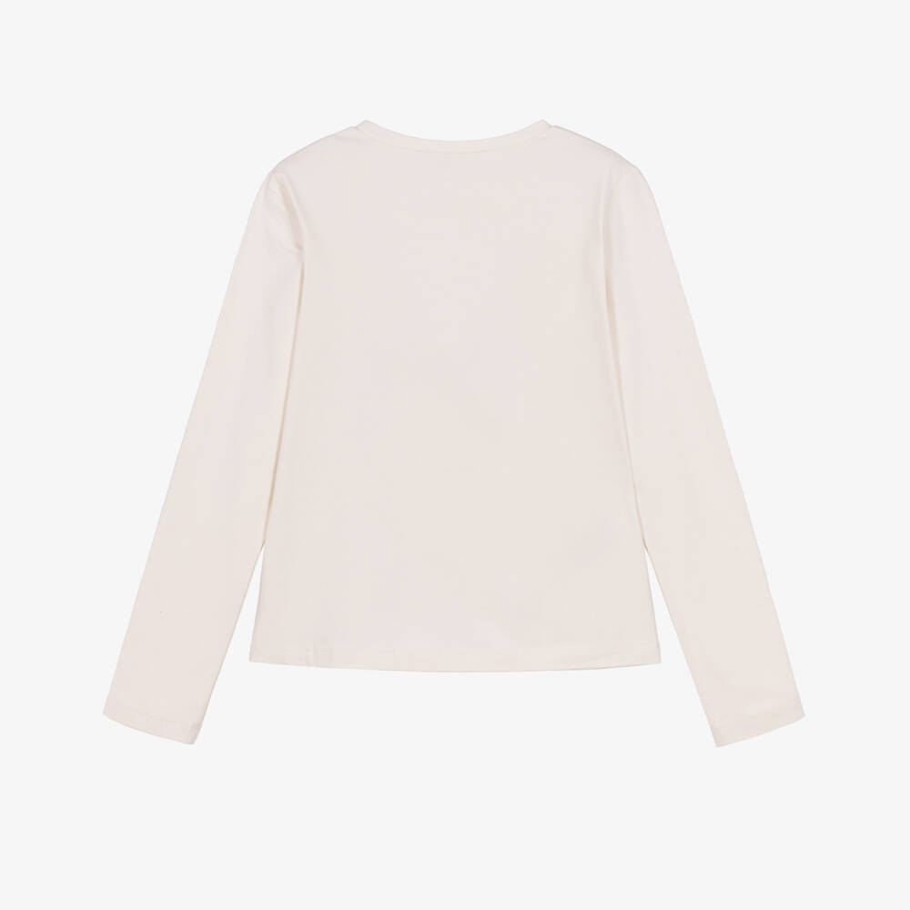 Mayoral-Girls Ivory Long Sleeved Top with Sparkly Bows | Childrensalon