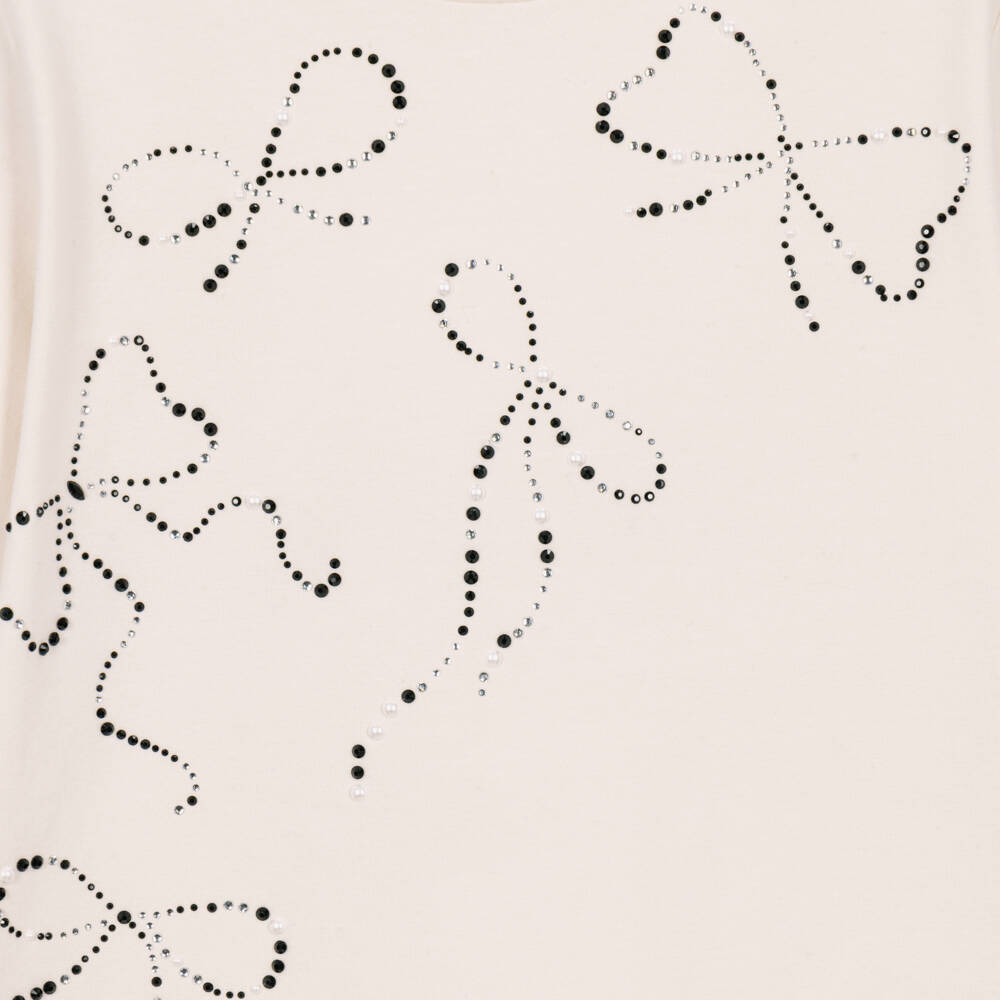 Mayoral-Girls Ivory Long Sleeved Top with Sparkly Bows | Childrensalon