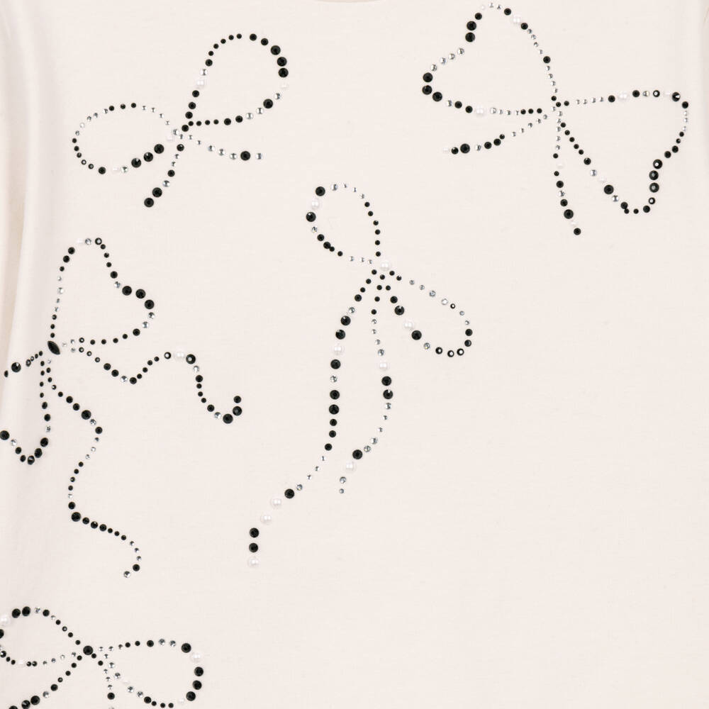Mayoral-Girls Ivory Long Sleeved Top with Sparkly Bows | Childrensalon