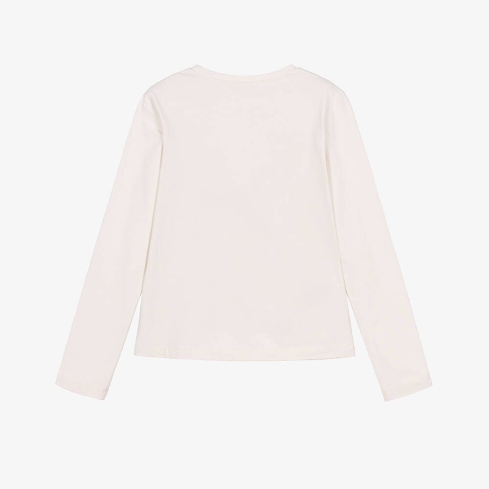 Mayoral-Girls Ivory Long Sleeved Top with Sparkly Bows | Childrensalon