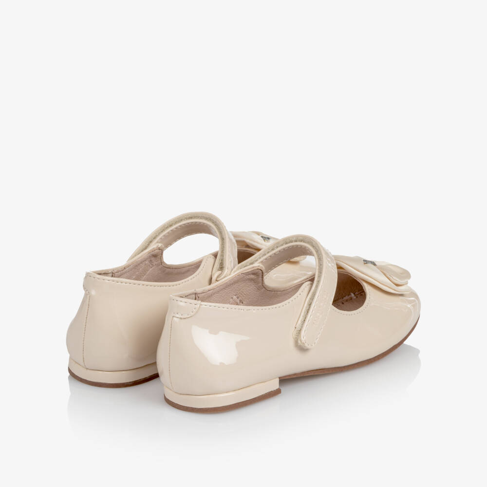 Mayoral-Girls Ivory Patent Bar Shoes with Embellished Flower | Childrensalon
