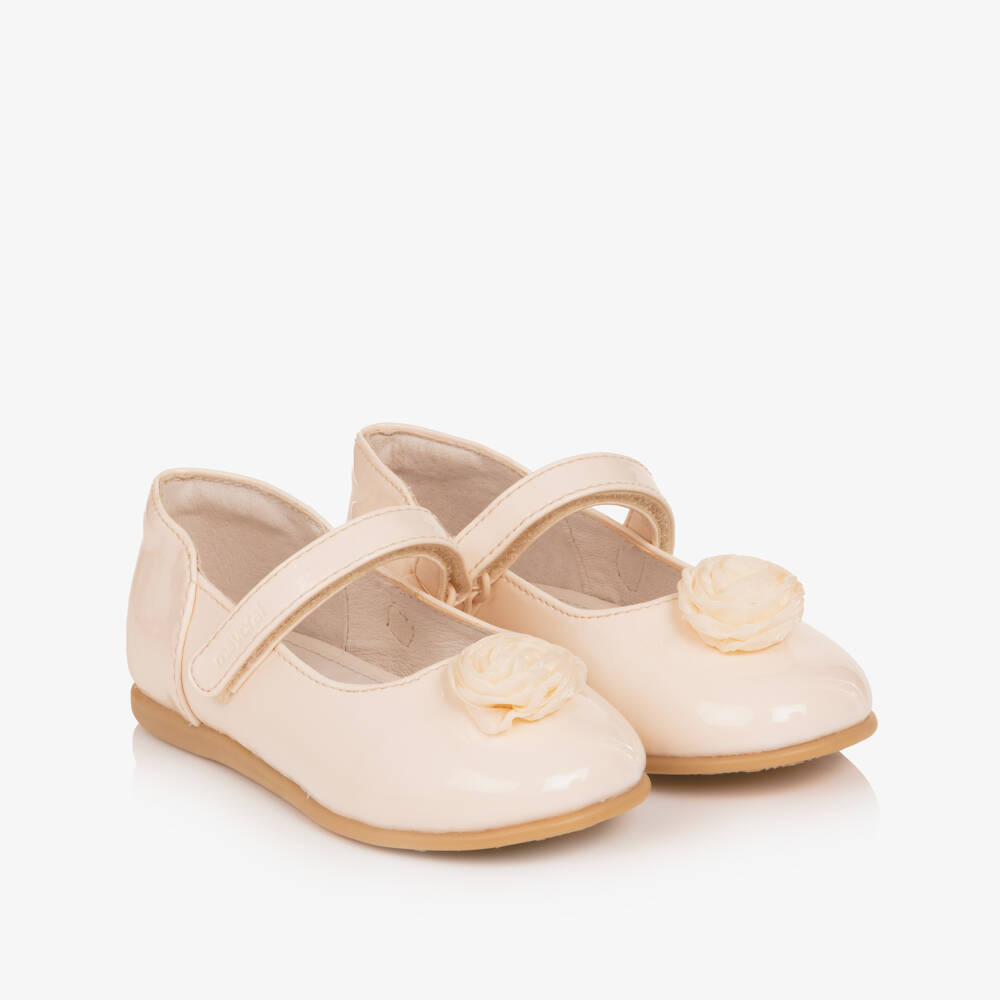 Mayoral-Girls Ivory Patent Faux Leather Velcro Pumps  | Childrensalon