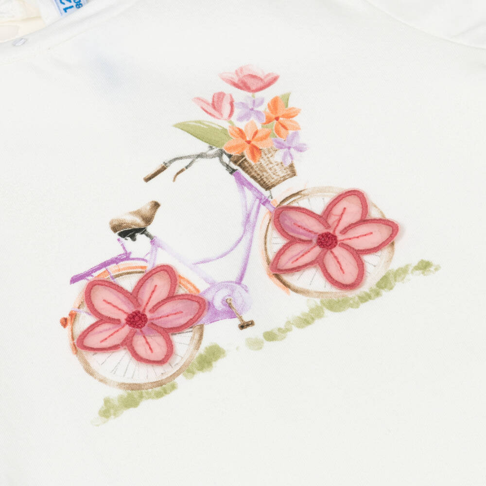 Mayoral-Girls Ivory & Pink Cotton Leggings Set with Bicycle Motif | Childrensalon