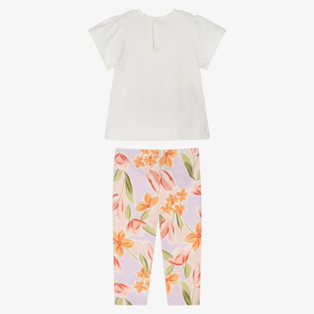 Mayoral-Girls Ivory & Pink Cotton Leggings Set with Bicycle Motif | Childrensalon