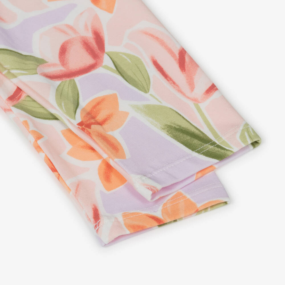 Mayoral-Girls Ivory & Pink Cotton Leggings Set with Bicycle Motif | Childrensalon