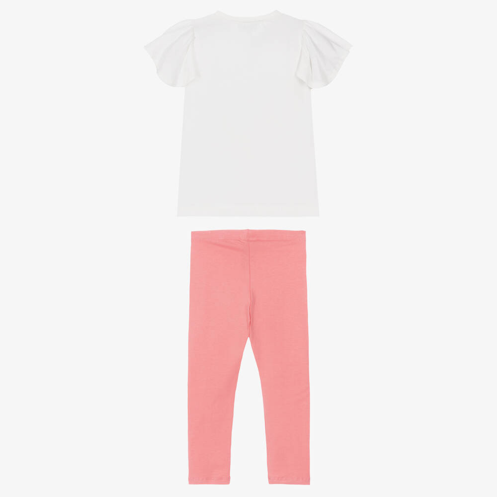 Mayoral-Girls Ivory & Pink Cotton Leggings Set with Floral Detail | Childrensalon