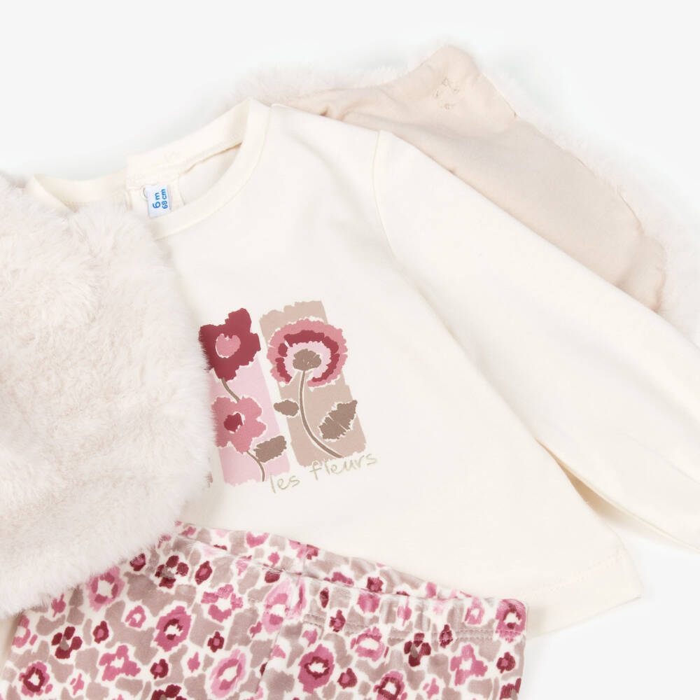 Mayoral-Girls Ivory & Pink Floral Cotton Leggings Set | Childrensalon