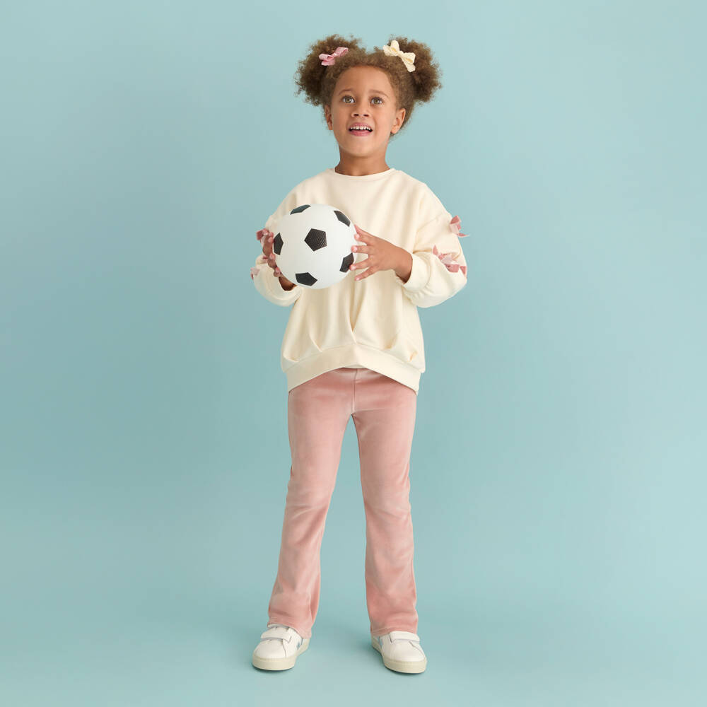 Mayoral-Girls Ivory & Pink Leggings Set with Velvet Bows | Childrensalon