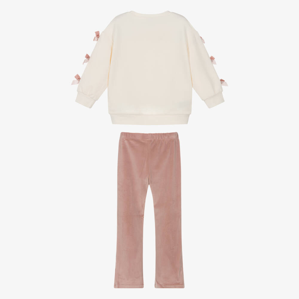 Mayoral-Girls Ivory & Pink Leggings Set with Velvet Bows | Childrensalon