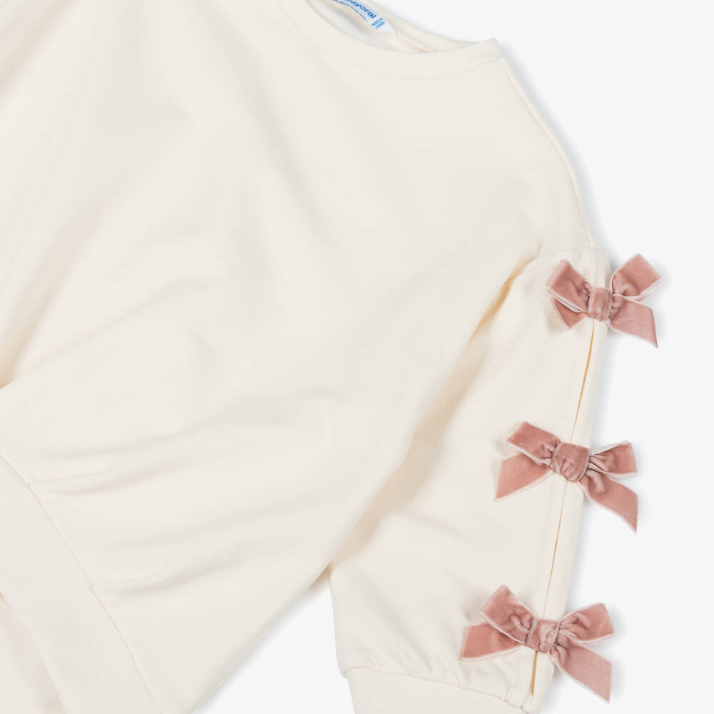 Mayoral-Girls Ivory & Pink Leggings Set with Velvet Bows | Childrensalon