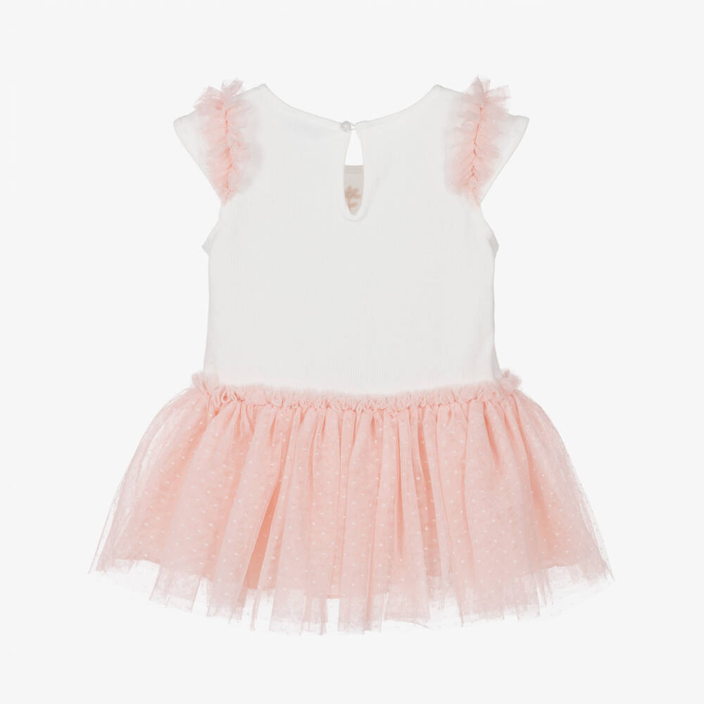 Mayoral-Girls Ivory & Pink Polka Dot Tulle Dress | Childrensalon